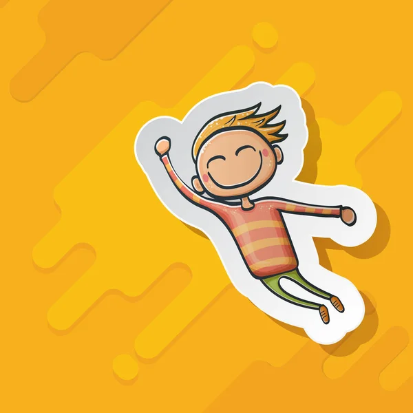 Cartoon cute funny boy isolated on orange background, Cartoon happy children with funny hair. 1 june international childrens day background with little smiling baby boy — Stock Vector