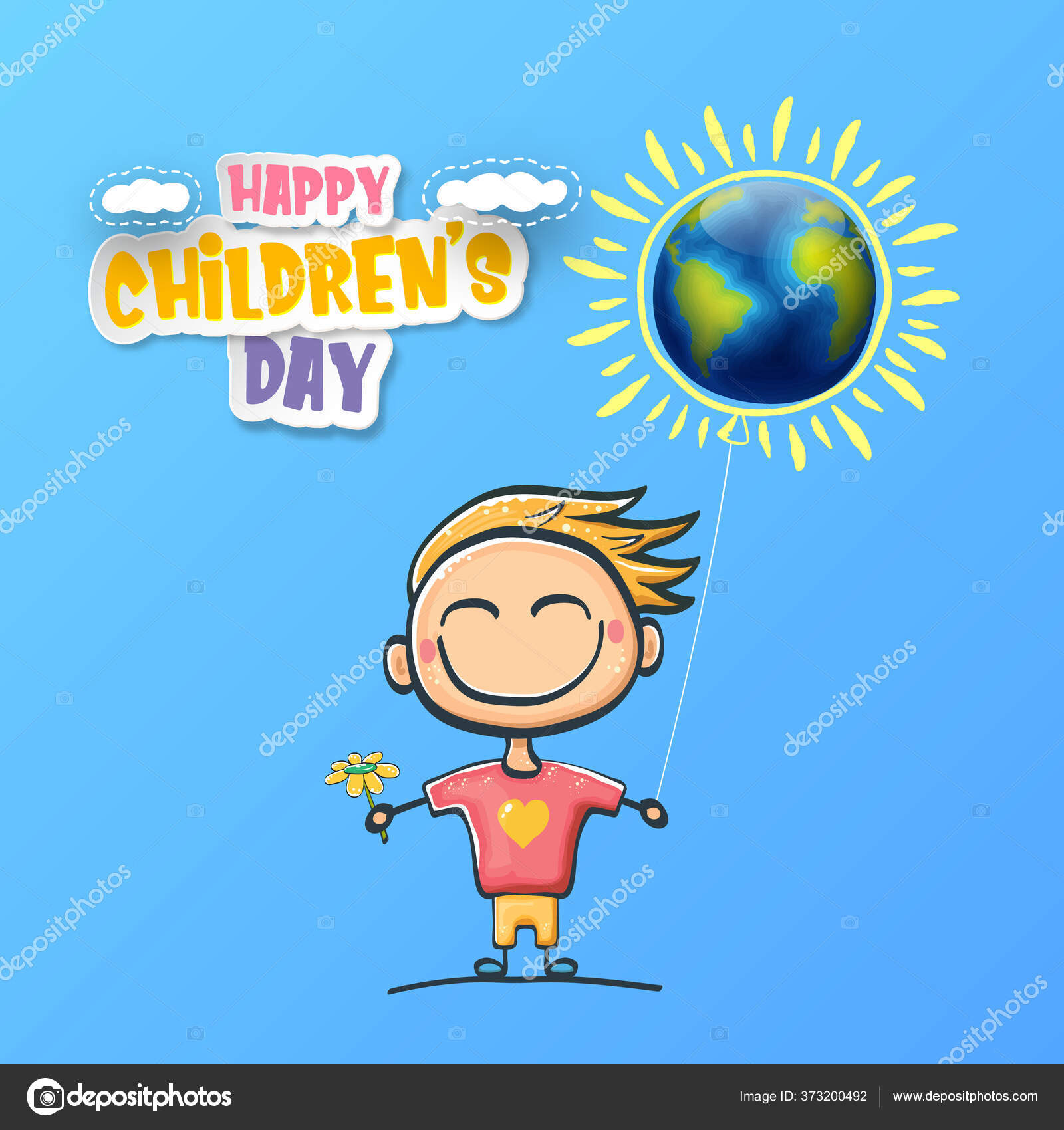 1 june international childrens day background with little funny boy holding in hands baloon and fly in sky. Vector happy international childrens day poster concept with funny cartoon smiling child Stock Vector 1 june international childrens day background with little funny boy holding in hands baloon and fly in sky. Vector happy international childrens day poster concept with funny cartoon smiling child Stock Vector