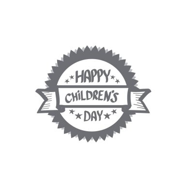 1 Haziran uluslararası çocuk günü simgesi veya etiketi beyaz arkaplanda izole edildi. Mutlu Çocuklar Günü tebrik kartı. Çocuklar günü posteri. Çocuk gündüz afişi