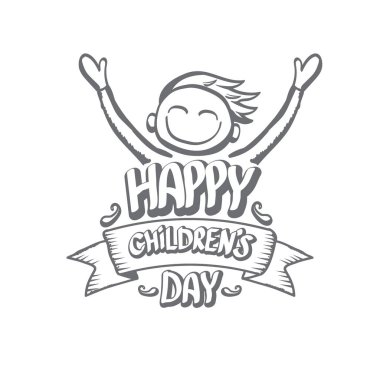 1 Haziran uluslararası çocuk günü simgesi veya etiketi beyaz arkaplanda izole edildi. Mutlu Çocuklar Günü tebrik kartı. Çocuklar günü posteri. Çocuk gündüz afişi