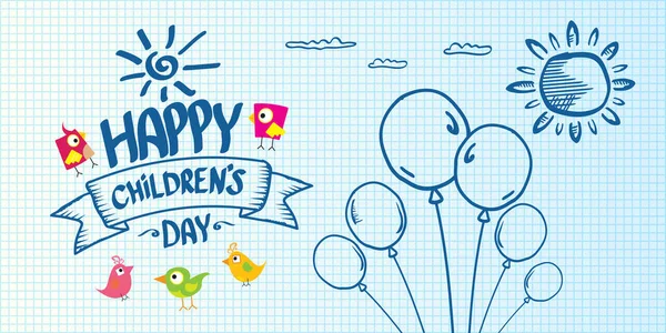 1 Juni internasional anak-anak hari kartun corat-coret gaya latar banner horizontal. Selamat Hari Anak-anak menyambut cad, ikon atau label. Poster hari anak-anak kartun. Desain banner Hari Ini - Stok Vektor