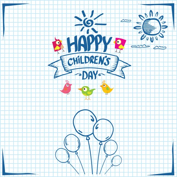 1 juin Journée internationale des enfants dessin animé style doodle fond de bannière. heureux jour des enfants saluant cad, icône ou étiquette. Affiche de la journée des enfants de dessin animé. Conception de bannière dessinée à la main pour enfants — Image vectorielle