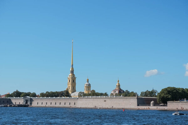 St. Petersburg, Neva, Peter and Paul fortress, Russia. Summer urban landscape of the Northern capital of Russia.