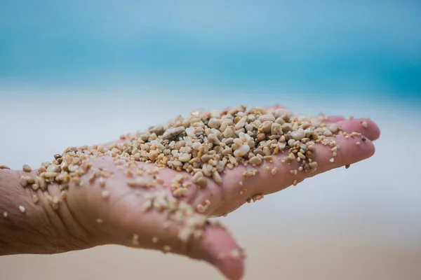 Mann Palme mit Kieselsteinen und Sand — Stockfoto