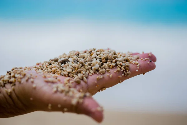 Mann Palme mit Kieselsteinen und Sand — Stockfoto