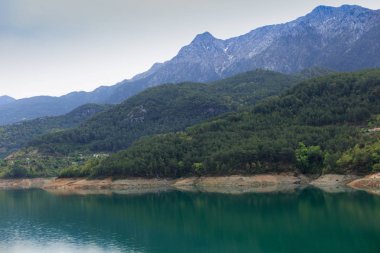 Göle inen çam ormanları ile kaplı dağları
