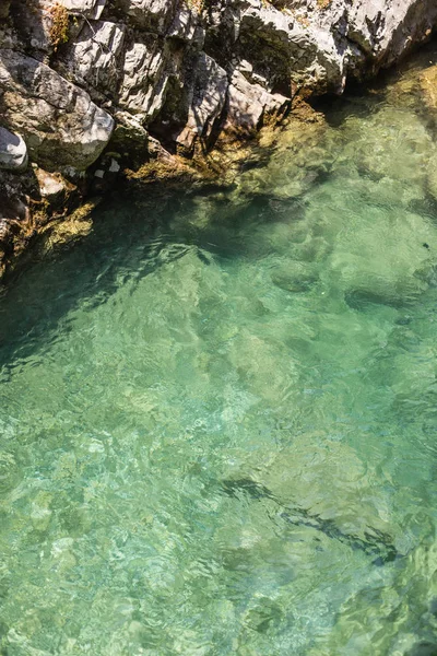 복사 공간 마운틴 리버에서 청록색 깨끗 한 물 — 스톡 사진