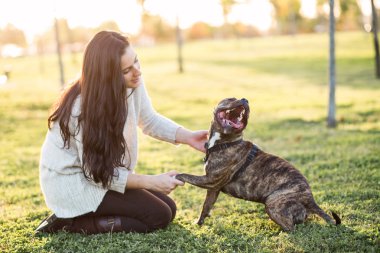 kadın ve köpek sallayarak el ve pençe
