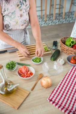 kadın bir gazpacho hazırlanıyor