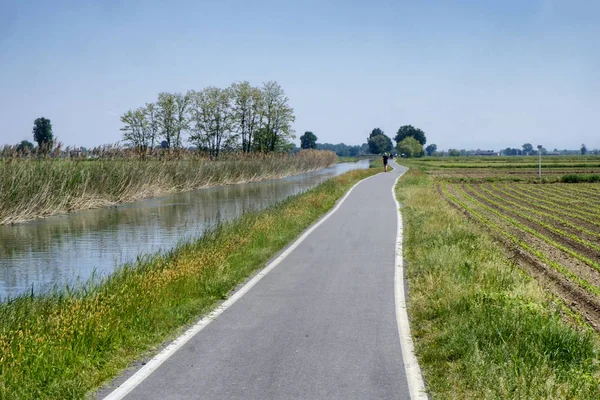 Trasa rowerowa wzdłuż Naviglio Bereguardo (Włochy) — Zdjęcie stockowe