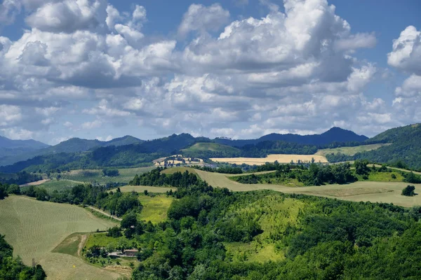 Sommarlandskap mellan Brisighella och Modigliana (Romagna, det — Stockfoto