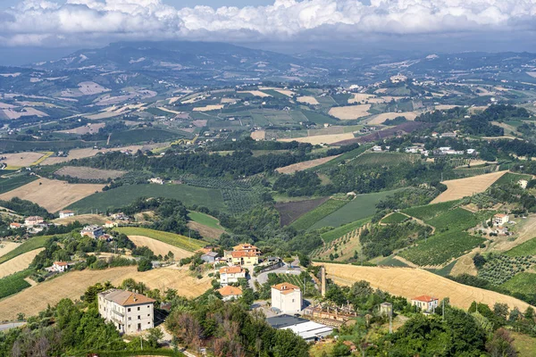 Landsbygdslandskap Sommaren Från Ripatransone Ascoli Piceno Marches Italien — Stockfoto