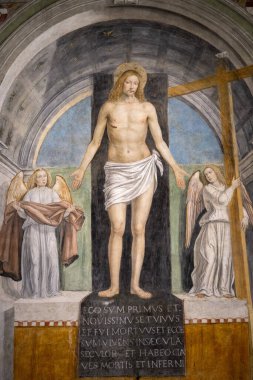 Diriliş, Gesu Cristo risorto fra due angeli, resim Milano 'daki Sant Ambrogio kilisesinde (Lombardy, İtalya), Bergognone (1491))