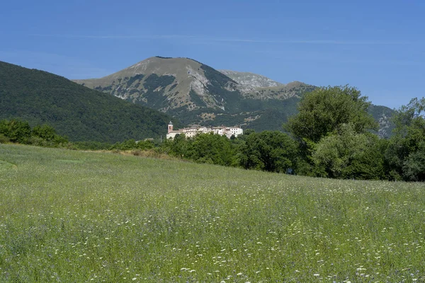 Krajobraz Górski Pobliżu Monte Cucco Fabriano Ancona Marche Włochy Lecie — Zdjęcie stockowe