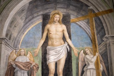 Diriliş, Gesu Cristo risorto fra due angeli, resim Milano 'daki Sant Ambrogio kilisesinde (Lombardy, İtalya), Bergognone (1491))
