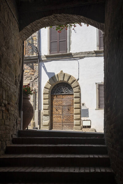 Old typical street of Citerna, historic village in Arezzo province, Tuscany, Italy