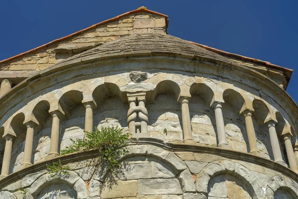 Gropina Arezzo Toscane Italië Buitenkant Van Middeleeuwse Kerk Apsis — Stockfoto
