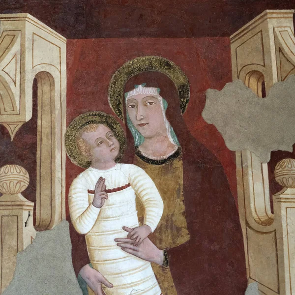 Pian Sco Arezzo Tuscany Italy Interior Medieval Church Ruined Painting — Stock Photo, Image