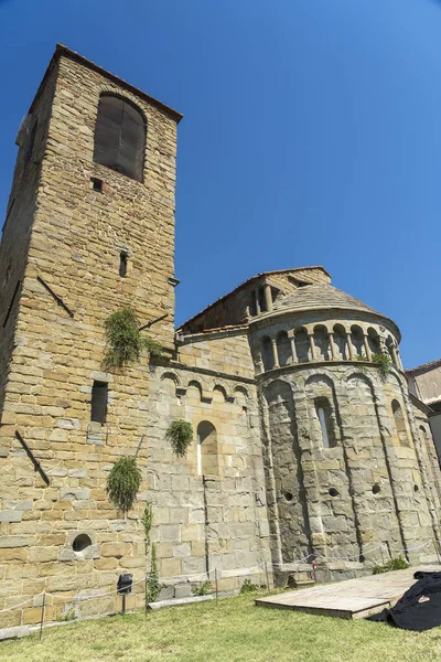 Gropina Arezzo Toskánsko Itálie Exteriér Středověkého Kostela Apse — Stock fotografie