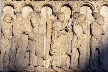 Modena Duomo (katedral), Emilia-Romagna, İtalya, Ortaçağ anıtı, Unesco Dünya Mirası Alanı. Ön cephenin ayrıntıları