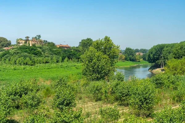 Nehri Nin Bisiklet Yolu Boyunca Yaz Manzarası Lodi Lombardy Talya — Stok fotoğraf