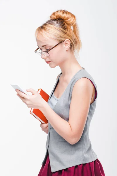 Woman with phone. Harm and benefits of mobile. — Stock Photo, Image