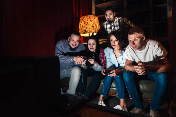 Friends company play video game, fun entertainment