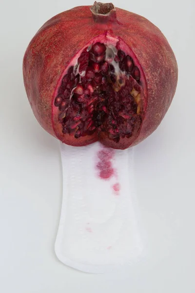 Menstruation, female pussy blood on white pad — Stock Photo, Image