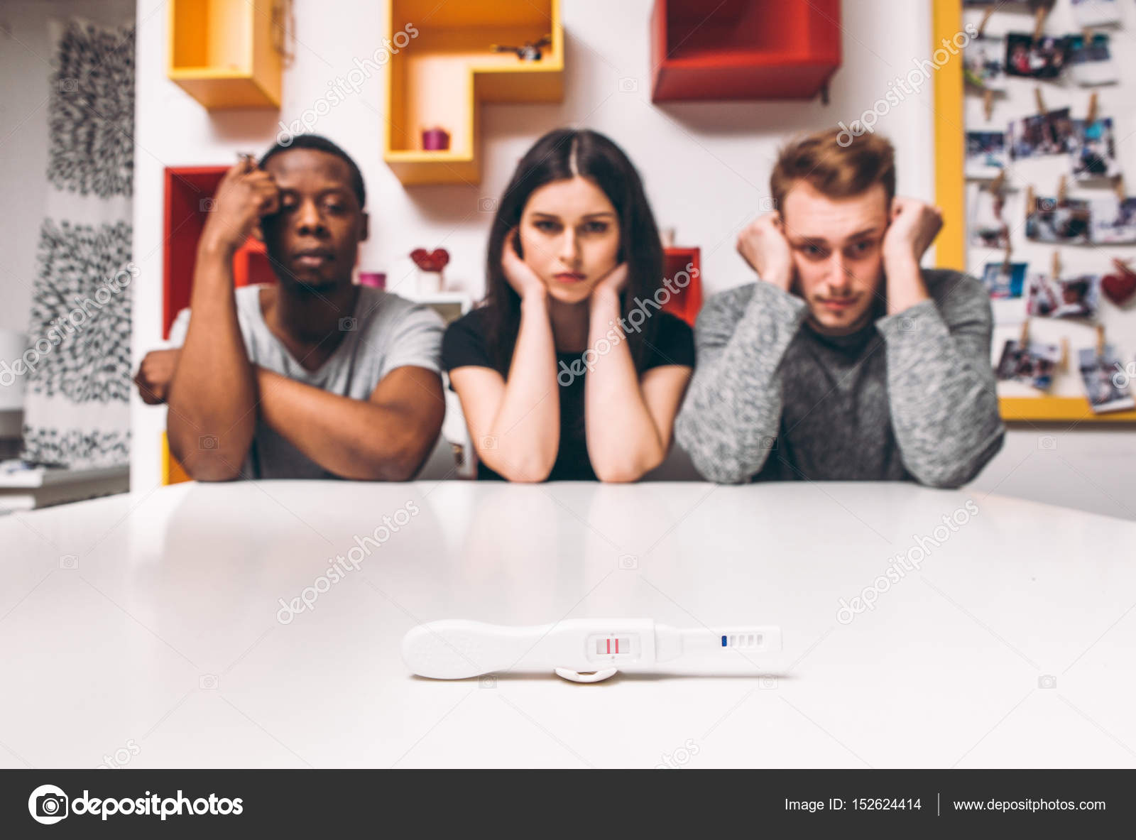 Positive pregnancy test, three people, polygamy Stock Photo by ©golubovystock 152624414