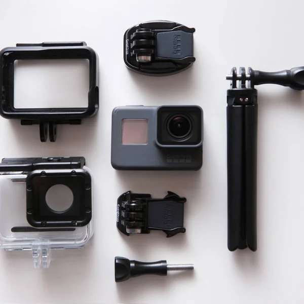 Akční kamery GoPro Hero 5 příslušenství pohled shora — Stock fotografie