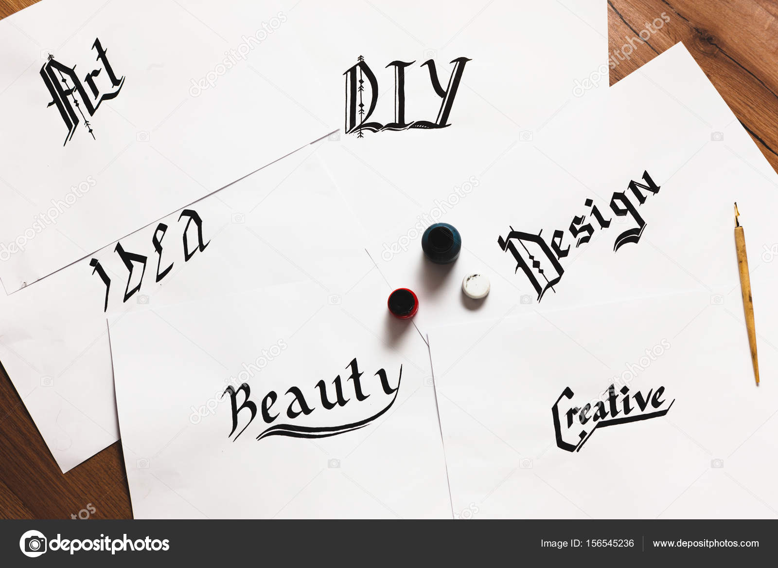 set of calligraphic inspirational words stock photo