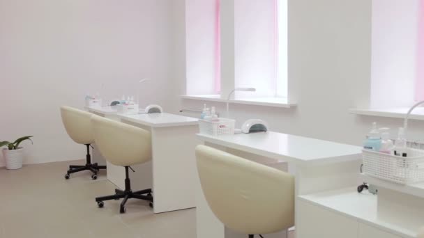 Interior of empty modern nail salon. — Stock Video