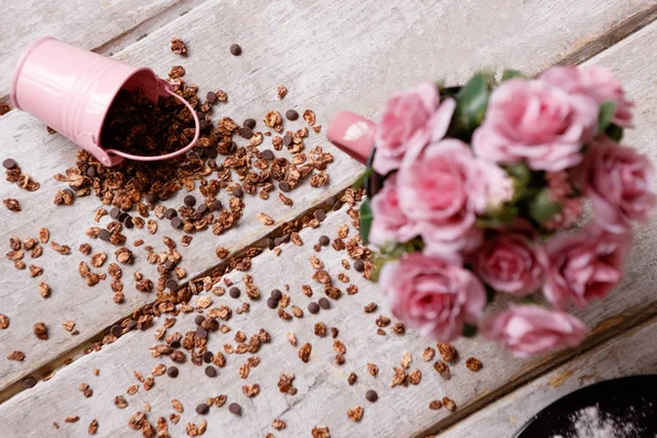 Desayuno saludable con cereales. Granola dulce — Foto de Stock