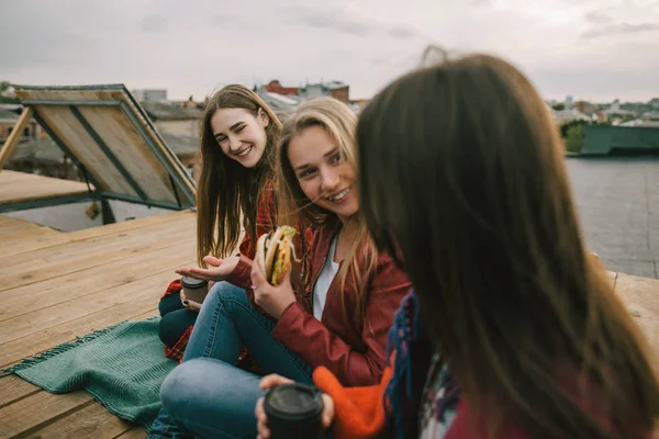 Meeting old friends on roof — Stock Photo, Image