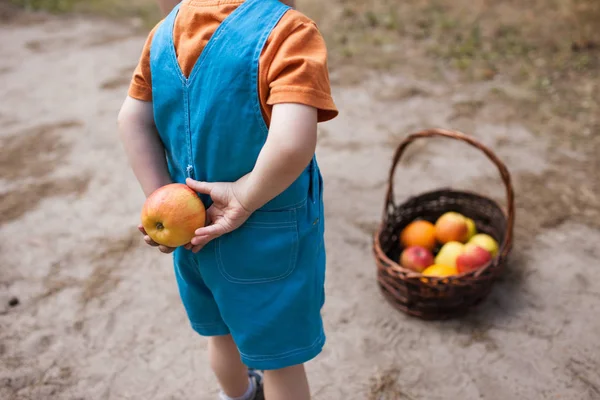 Enfant peau orange fruits pique-nique concept sain . — Photo