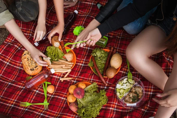 Piknik natura razem pyszne jedzenie napój koncepcja. — Zdjęcie stockowe