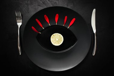 matte plate cutlery black background creative art clipart