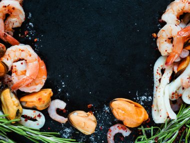 Deniz ürünleri mix arka plan Asya mutfağının sağlıklı beslenme