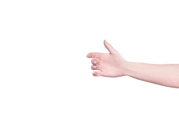 Mão segurando comprimido isolado fundo branco — Fotografia de Stock