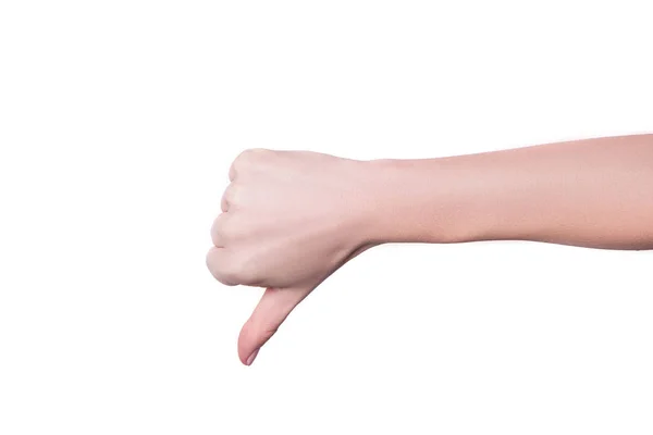 Рука великий палець вниз ізольований білий фон — стокове фото