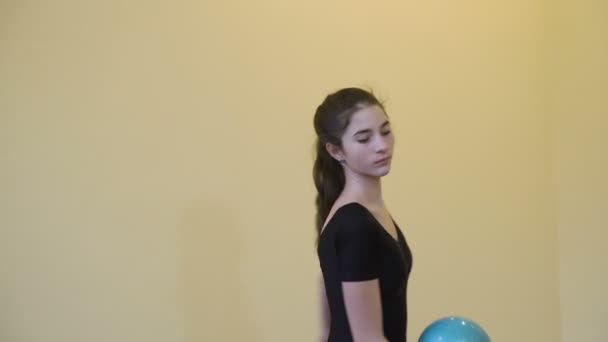 Sport gymnastics calisthenics ball exercise girl — Stock Video