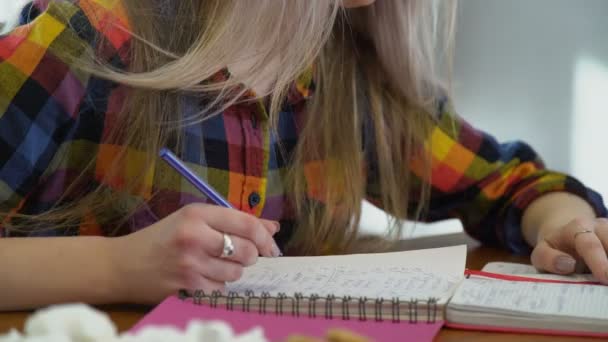 Onderwijs kennis meisje studeren huiswerk — Stockvideo