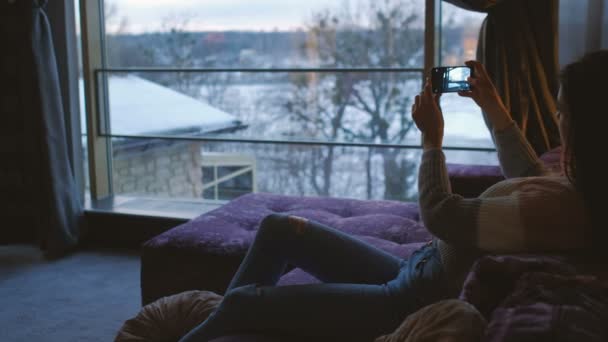 Fotografia móvel lazer hobby arte menina telefone — Vídeo de Stock