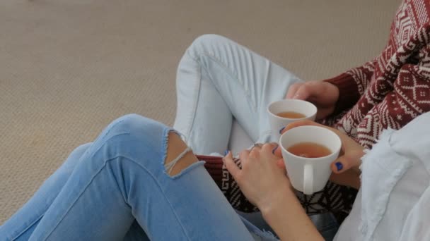 Tea time couple leisure sit together communication — Stock Video