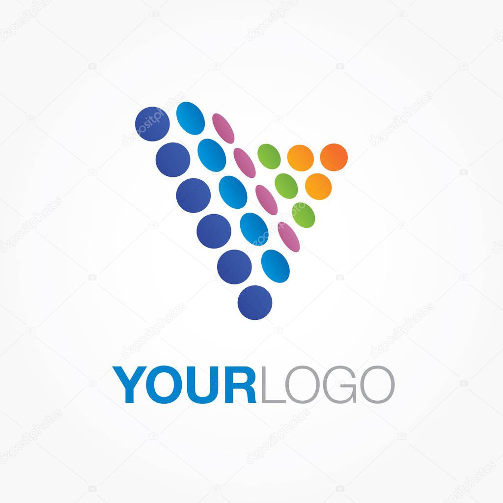 Triangle dots logo. Generic vector logo, with blue, orange and green colors. Abstract colorful logo.