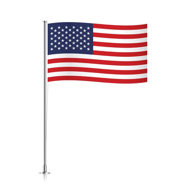 USA flag melambaikan tangan pada tiang logam . - Stok Vektor