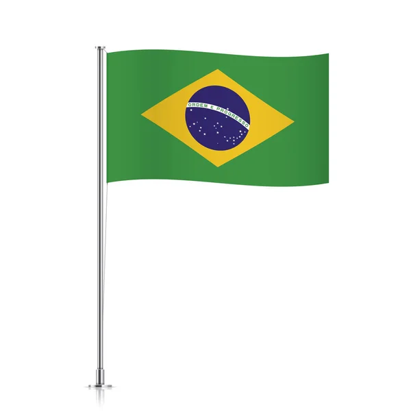 Brazil flag waving on a metallic pole. — Stock Vector