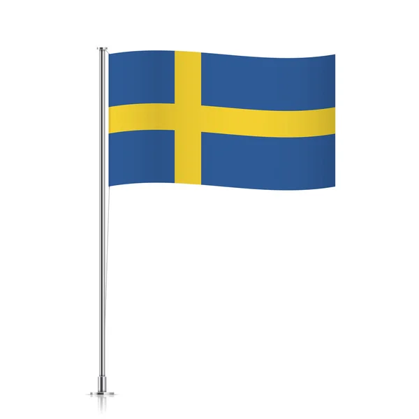 Flag of Sweden waving on a metallic pole. — Stock Vector