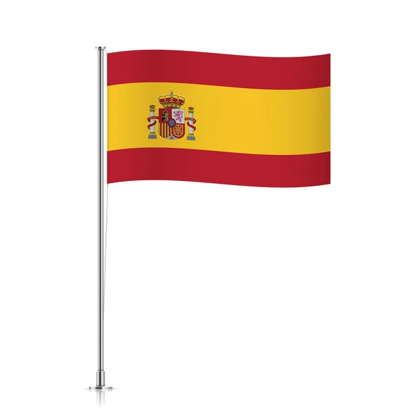 Drapeau d'Espagne agitant sur un poteau métallique . — Image vectorielle