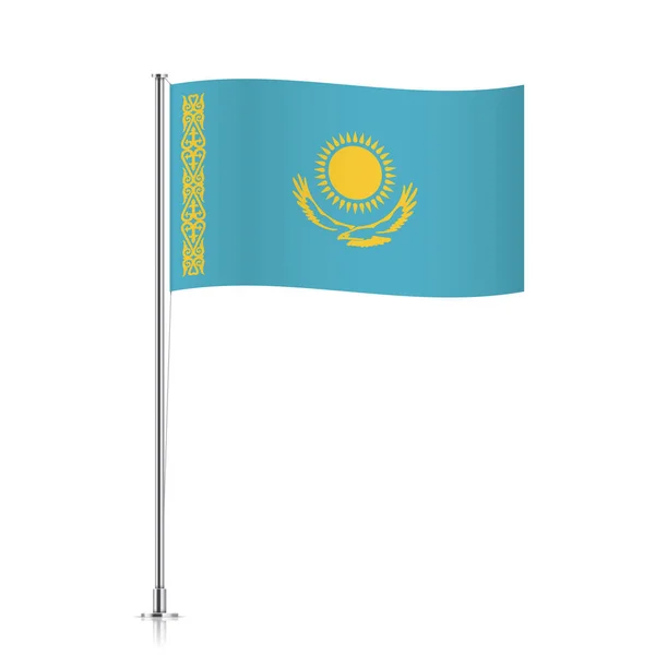 Kazachstán mávání vlajkami na kovový stožár. — Stockový vektor